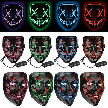 Halloween 4-Modes LED Light El Wire Mask Up Funny Mask The Purge Election Year Great Cosplay Mask
