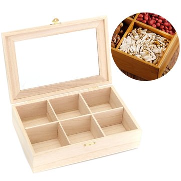 Essential Oil Storage Box,Rustic Wooden Tea Box,Wooden Tea Bag,Storage Chest Box,Multipurpose Organization,Display Box with Clear Lid Natural Wooden Finish