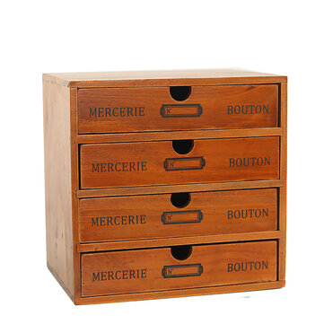 Vintage Wooden Storage Box Wood Drawer Jewelry Home Desk Organizer Cabinet