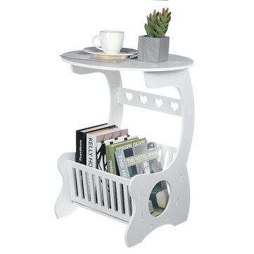 End Table with Storage Basket Laptop Desk Round Nightstand Sofa Couch Bed Side Table Bookshelf Storage Rack for Home Office