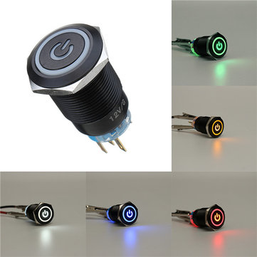 12V 19mm 5 Pin LED Light Fire Missiles Push Button Switch Momentary Metal  *