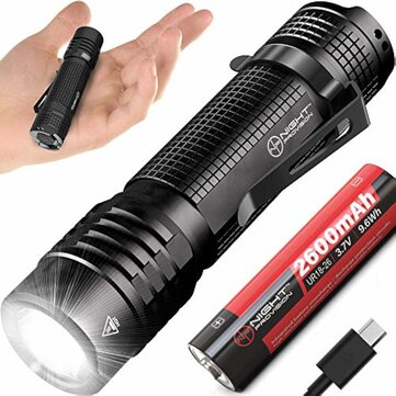 Night Provision TX8 Nichia 219D 800LM Ultrabright Campact EDC Flashlight with 2600mAh USB Charging 18650 Battery Rechargeable Aluminum Portable Mini LED Torch Waterproof Outdoor EDC Tactical Survival Tools