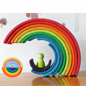 Wooden Rainbow Color Stacker Large Nesting & Building Puzzle Blocks Educational 