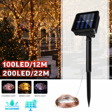 12M 22M LED Solar Power String Light 8 Modes Copper Wire Fairy Outdoor Garden Waterproof Holiday Decorative Lamp