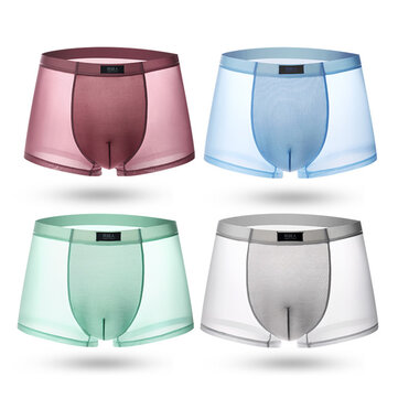 4 Pieces Ice Silk Light Thin Translucent Breathable Soft Cool Boxers ...