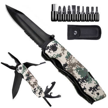 [Enhance Version] GHK-MK92 13 In 1 Multifunctional Camouflage Tools Folding Outdoor Tool Kitchen Bottle Opener Sharp Pocket Multitool Knife Pliers Saw Blade Cutter Screwdriver Tools