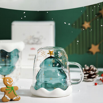 ONLY $11.99 For XH-121 300ML Innovative Christmas Tree Mark Cup Double-Layer Borosilicate Glass