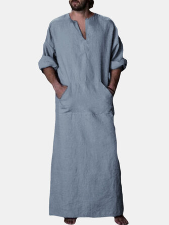 Incerun Hommes Coton Style pleine longueur robe à rayures Robe Caftan Tunique Pyjama Tops 