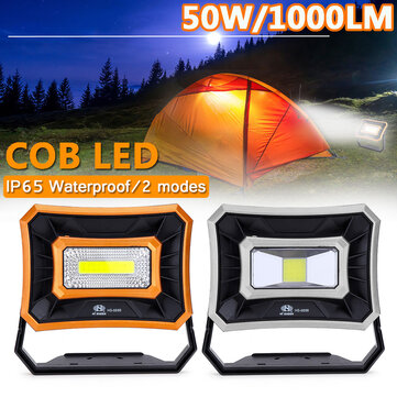 Rechargeable Work Light 50W 1000LM USB Waterproof COB LED Worklight Flood Lamp Battery Powered 2 Lights Models Emergency Lights Outdoor Camping Lamp Strong Light Low Light Portable