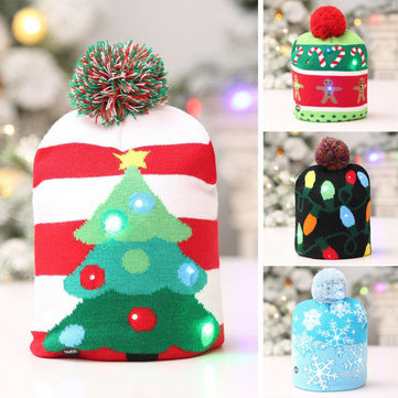 Loskii Christmas Hat Kids Adult LED Light Santa Claus Reindeer Snowman Xmas Gifts Cap Home Decorations For Christmas