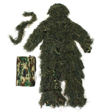3D Camouflage Ghillie Suit Woodland Hunting Playing Kit With Bag For Adults&Kids 