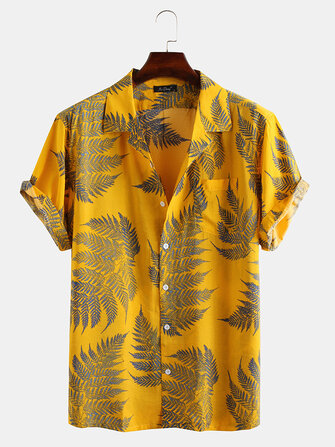 Pine Leaves Print Cotton Sleeve Relaxed Shirts Sale - Banggood USA