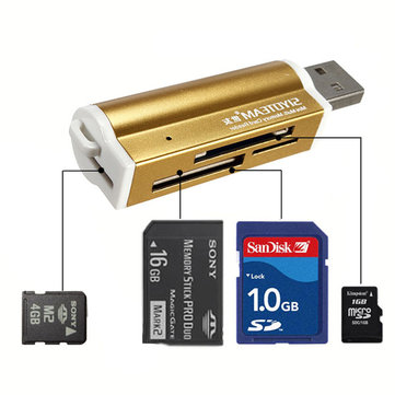 USB All in 1 Multi Memory Card Reader for Micro SD MMC SDHC TF M2 - Golden